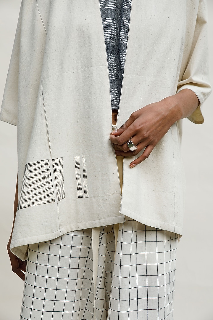 Shell Colored Handspun Cotton Cropped Jacket by Urvashi Kaur at Pernia's Pop Up Shop