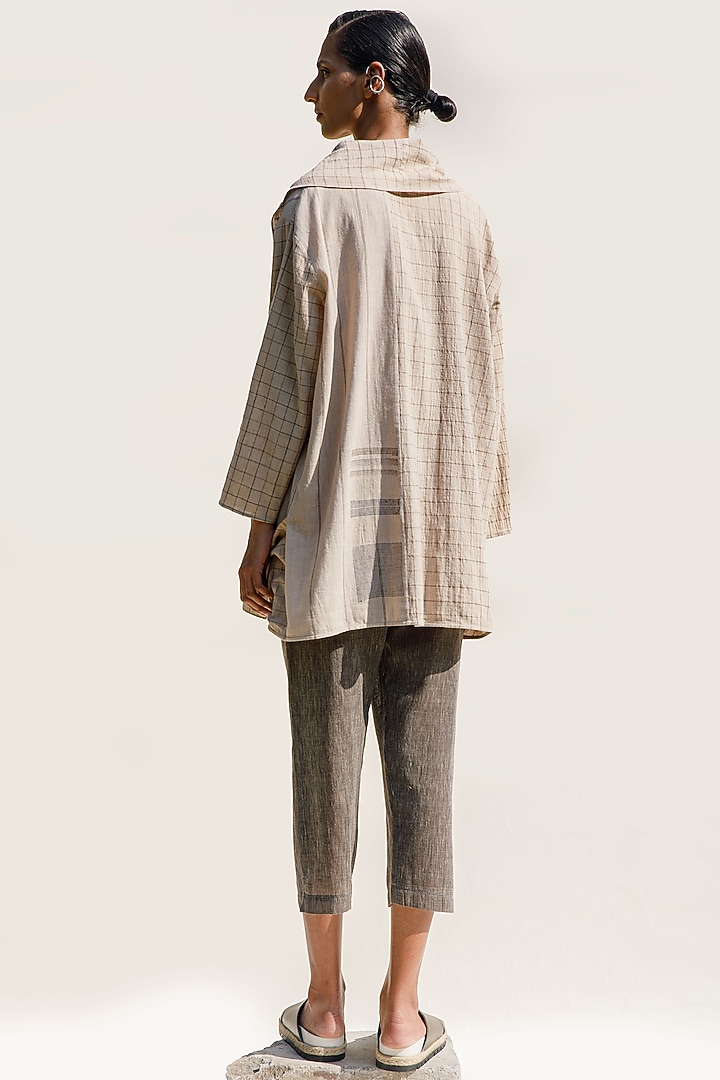 Nude Handwoven Organic Cotton Checkered Jacket by Urvashi Kaur at Pernia's Pop Up Shop