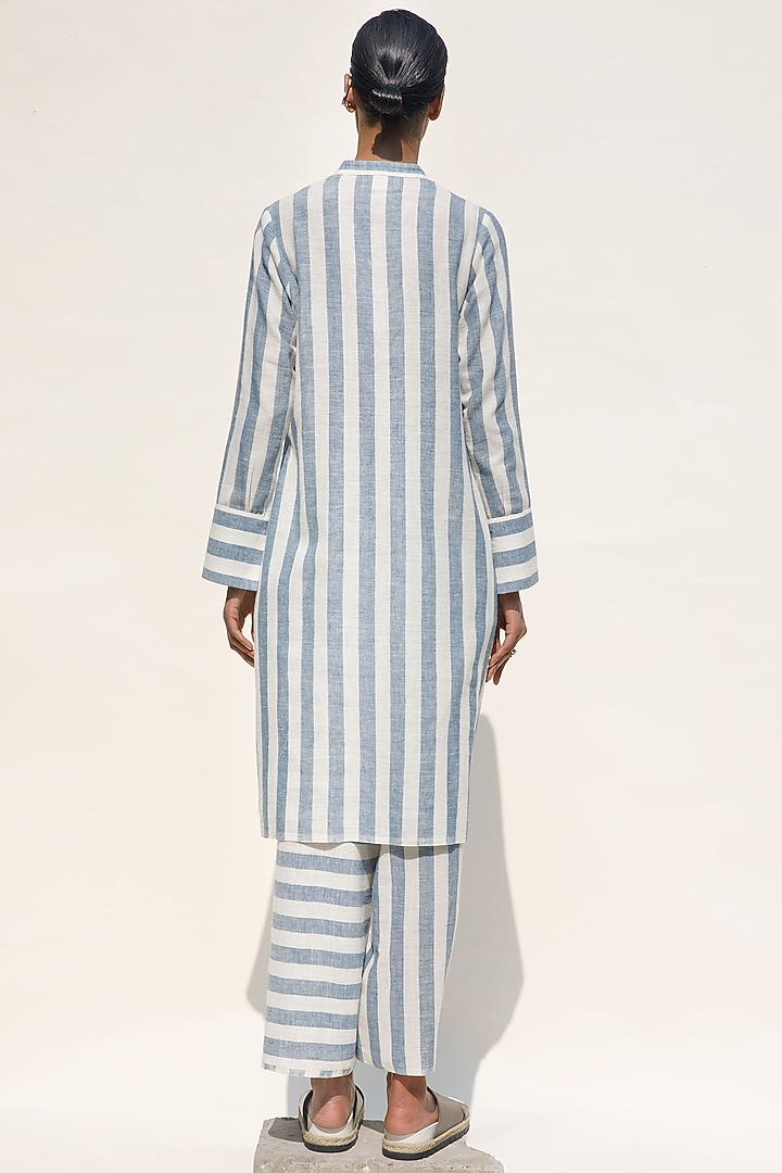 Shell & Indigo Handspun Cotton Button-Down Striped Tunic by Urvashi Kaur at Pernia's Pop Up Shop