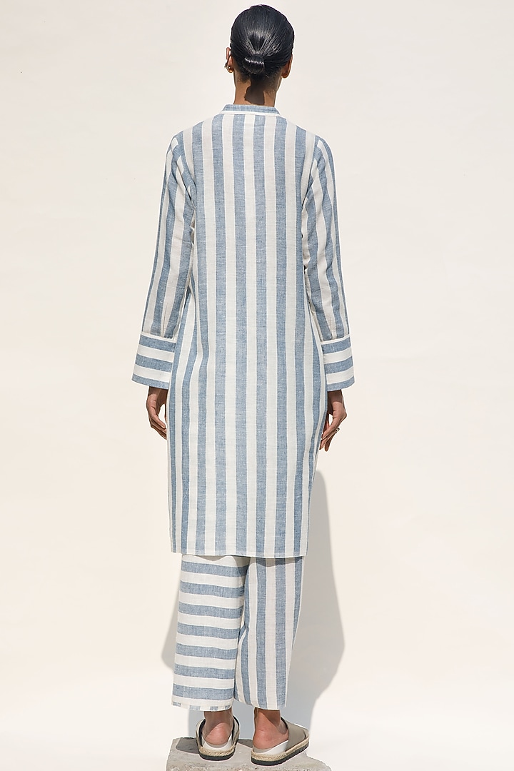 Shell & Indigo Handspun Cotton Stripe Printed Lateral Lounge Pants by Urvashi Kaur at Pernia's Pop Up Shop