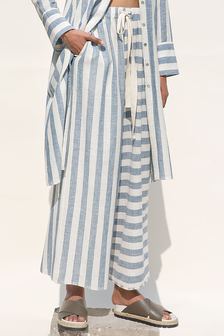 Shell & Indigo Handspun Cotton Stripe Printed Lateral Lounge Pants by Urvashi Kaur at Pernia's Pop Up Shop