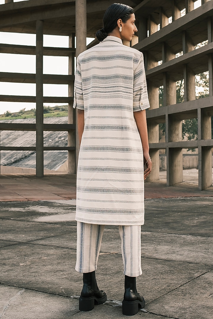 Shell Colored Handloom Cotton Asymmetric Button Down Summer Shirt Dress by Urvashi Kaur at Pernia's Pop Up Shop