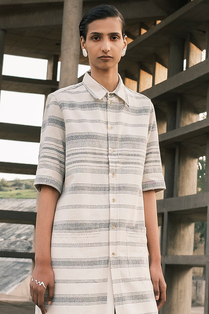 Shell Colored Handloom Cotton Asymmetric Button Down Summer Shirt Dress by  Urvashi Kaur at Pernia's Pop Up Shop 2026