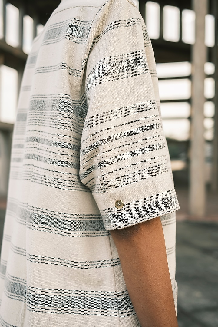 Shell Colored Handloom Cotton Asymmetric Button Down Summer Shirt Dress by Urvashi Kaur at Pernia's Pop Up Shop