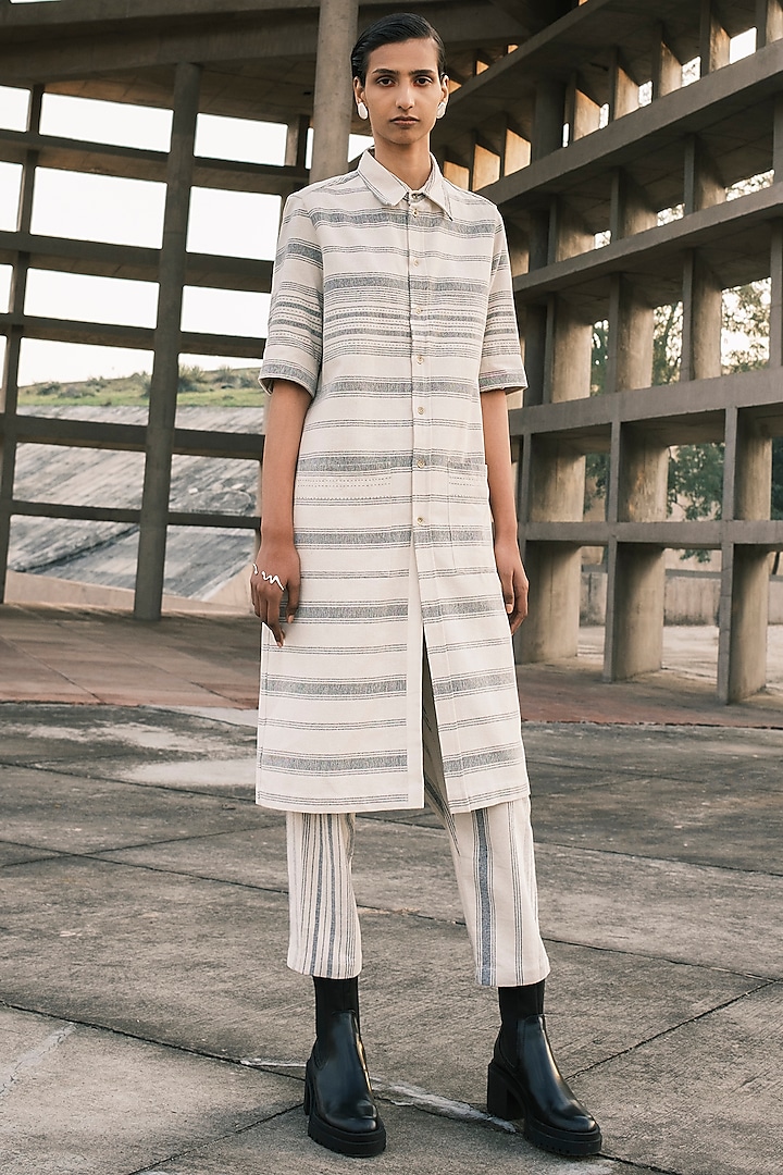 Shell Colored Handloom Cotton Lounge Pants by Urvashi Kaur
