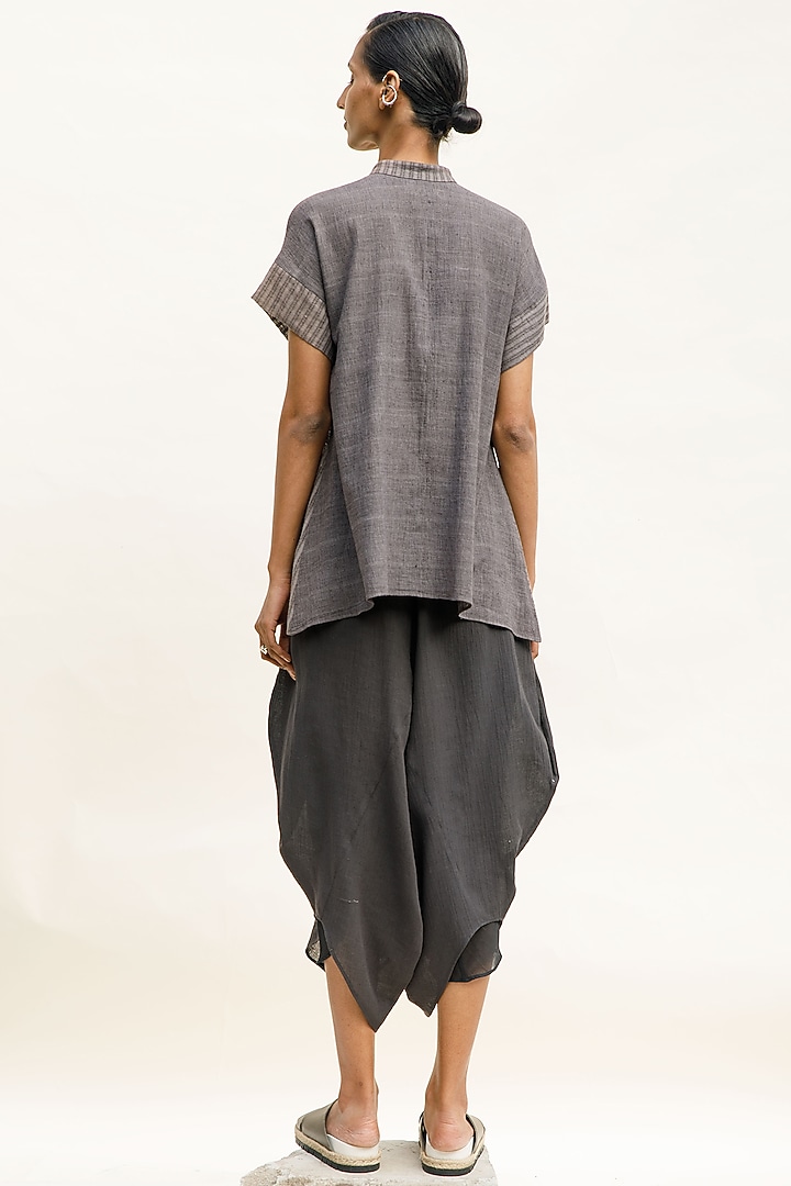 Slate Colored Handwoven Organic Cotton Striped Top by Urvashi Kaur at Pernia's Pop Up Shop