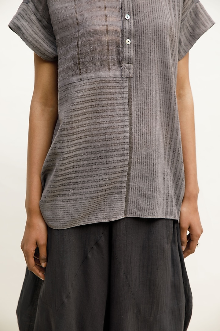Slate Colored Handwoven Organic Cotton Striped Top by Urvashi Kaur at Pernia's Pop Up Shop