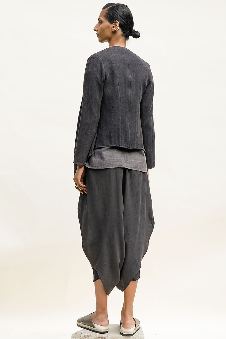 Indigo Textured Handwoven Organic Cotton Asymmetric Jacket by Urvashi Kaur at Pernia's Pop Up Shop