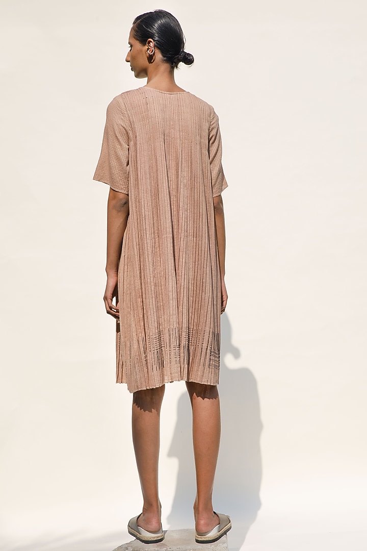 Nude Organic Cotton Micro Pleated Block Printed Shift Vacation Dress by Urvashi Kaur at Pernia's Pop Up Shop
