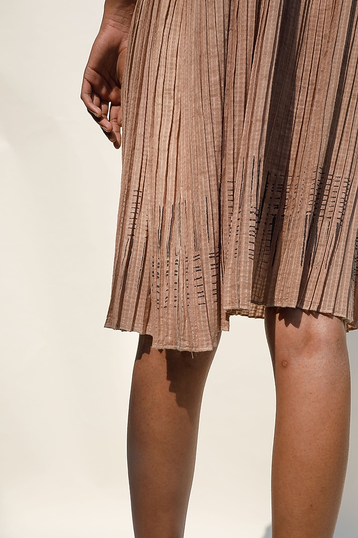 Nude Organic Cotton Micro Pleated Block Printed Shift Vacation Dress by Urvashi Kaur at Pernia's Pop Up Shop