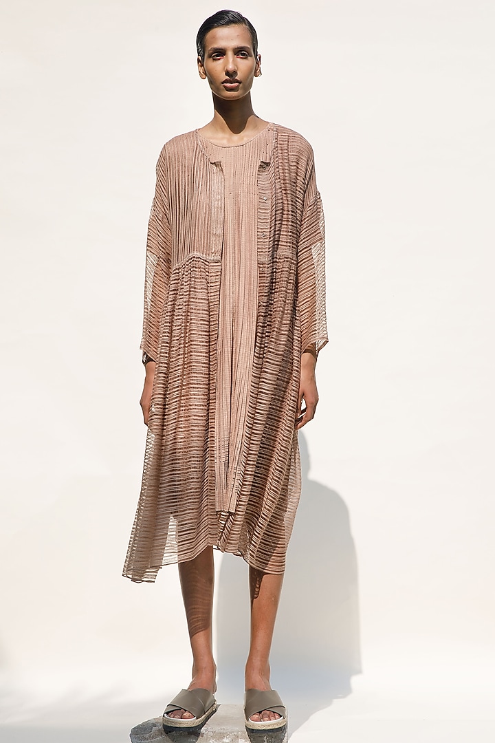 Nude Linen Noil Overlay by Urvashi Kaur at Pernia's Pop Up Shop