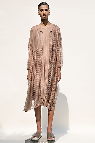 Nude Linen Noil Overlay by Urvashi Kaur