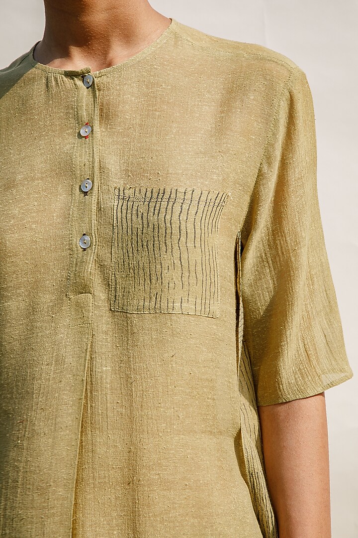 Ochre Matka Silk Block Printed Top by Urvashi Kaur at Pernia's Pop Up Shop