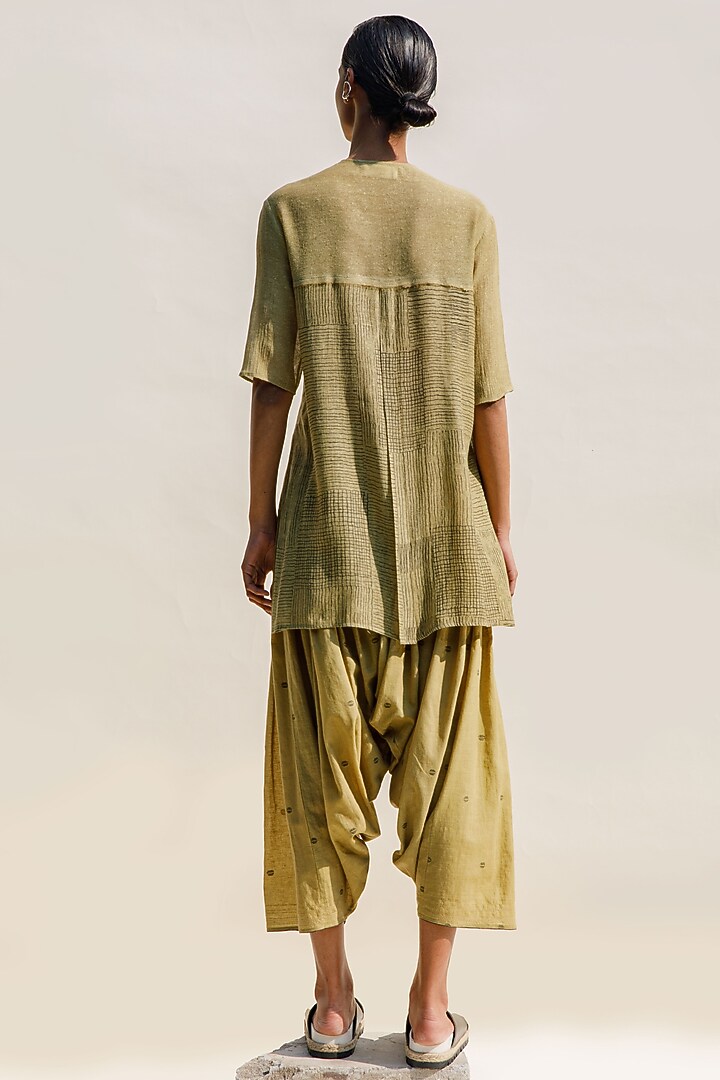 Ochre Handspun Jamdani Cotton Silk Salwar Pants by Urvashi Kaur at Pernia's Pop Up Shop