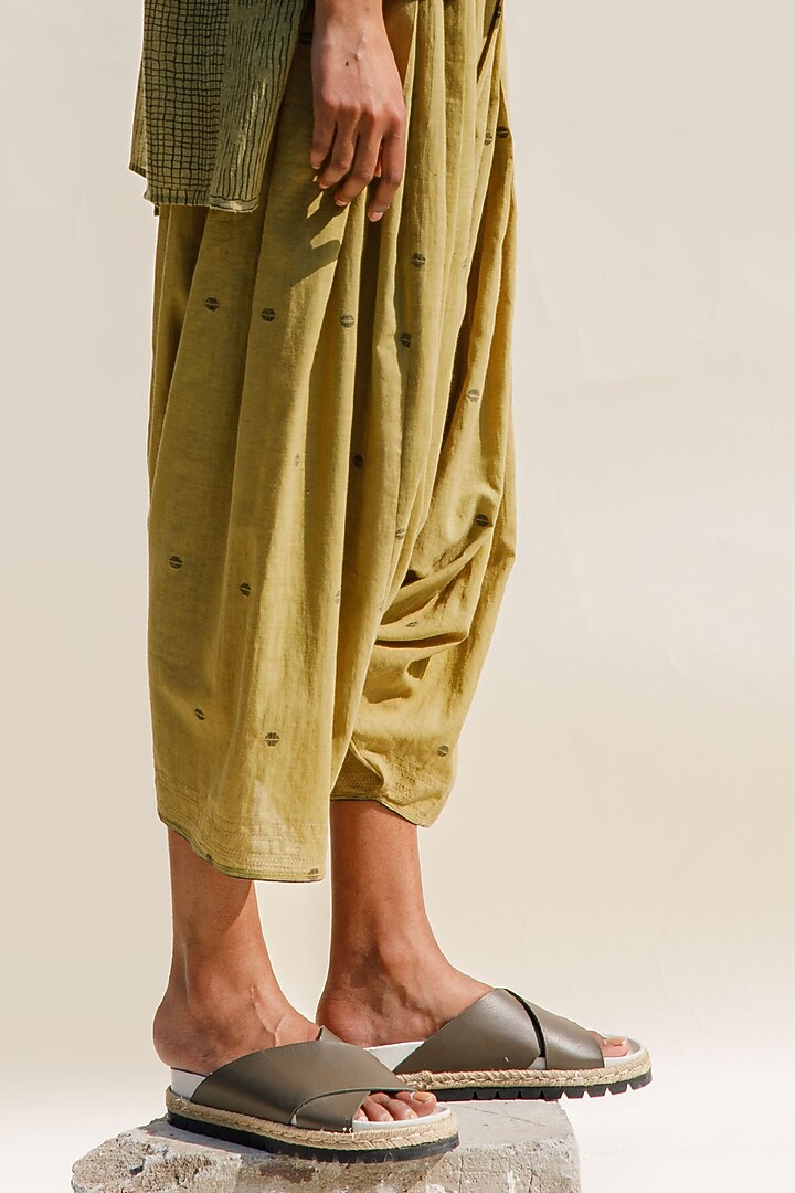 Ochre Handspun Jamdani Cotton Silk Salwar Pants by Urvashi Kaur at Pernia's Pop Up Shop