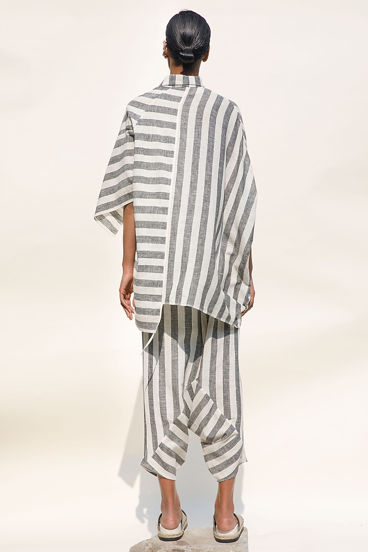 Slate Grey & Shell Colored Handspun Cotton Striped Shirt by Urvashi Kaur at Pernia's Pop Up Shop