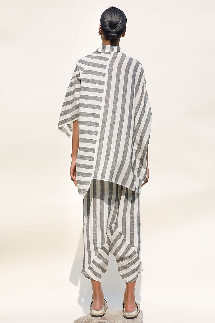 Slate Grey & Shell Colored Handspun Cotton Striped Dhoti Salwar Pants by Urvashi Kaur at Pernia's Pop Up Shop