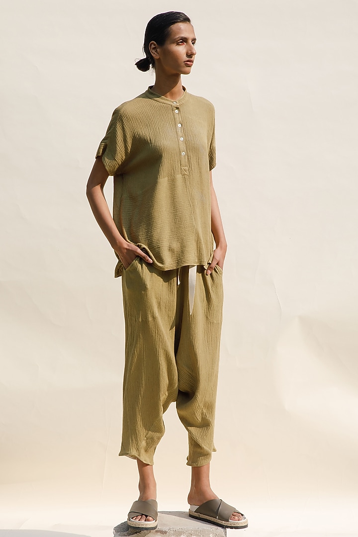Ochre Crinkle Cotton Top by Urvashi Kaur at Pernia's Pop Up Shop