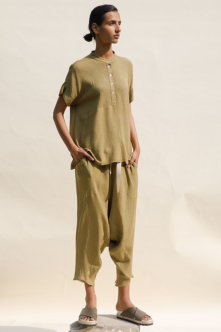 Ochre Crinkle Cotton Dhoti Salwar by Urvashi Kaur at Pernia's Pop Up Shop