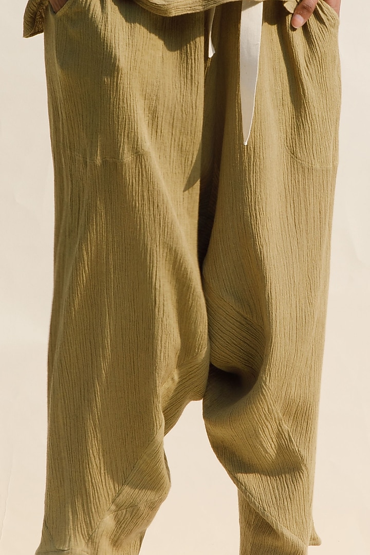 Ochre Crinkle Cotton Dhoti Salwar by Urvashi Kaur at Pernia's Pop Up Shop