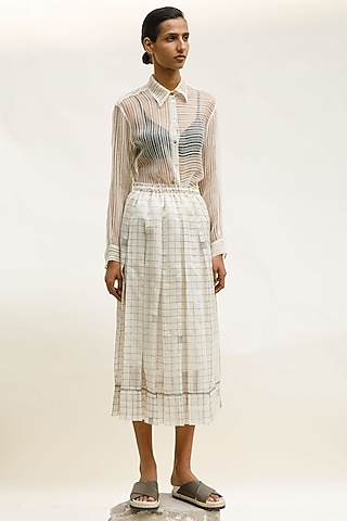 Shell-Colored Linen Noil Sheer Shirt by Urvashi Kaur