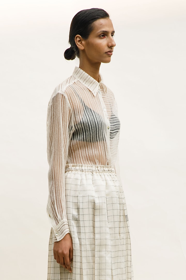 Shell-Colored Linen Noil Sheer Shirt by Urvashi Kaur at Pernia's Pop Up Shop