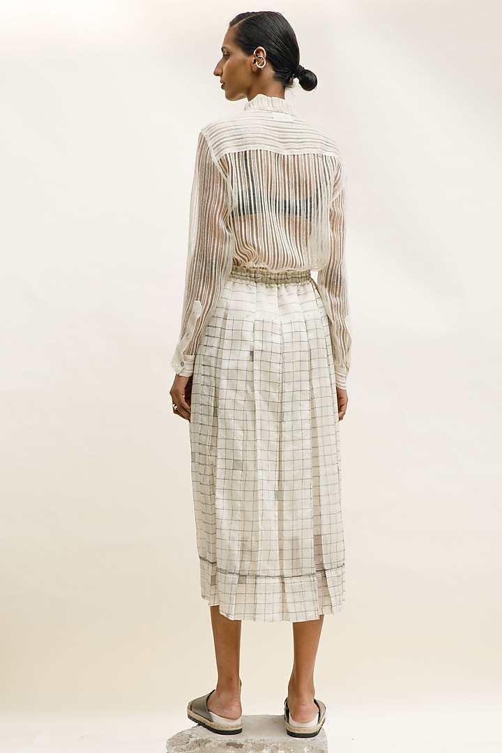 Shell-Colored Chanderi Cotton Silk Checkered Box Pleated Skirt by Urvashi Kaur at Pernia's Pop Up Shop
