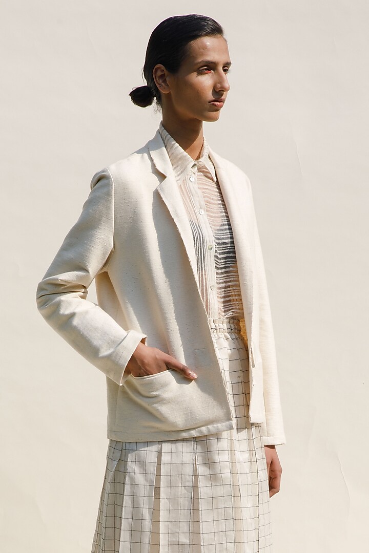 Shell-Colored Handspun Cotton Jacket by Urvashi Kaur at Pernia's Pop Up Shop