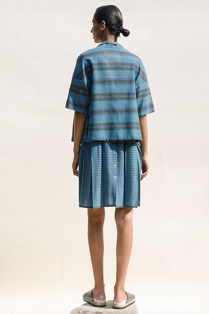 Indigo Organic Cotton Block Printed Cropped Jacket by Urvashi Kaur at Pernia's Pop Up Shop