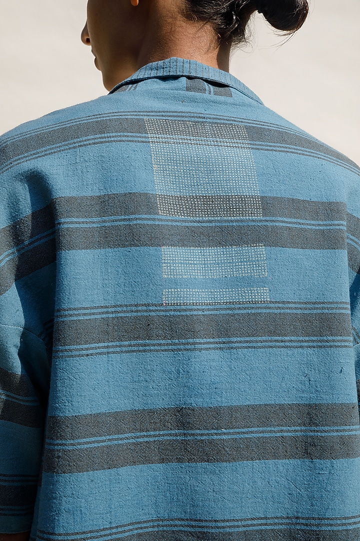Indigo Organic Cotton Block Printed Cropped Jacket by Urvashi Kaur at Pernia's Pop Up Shop