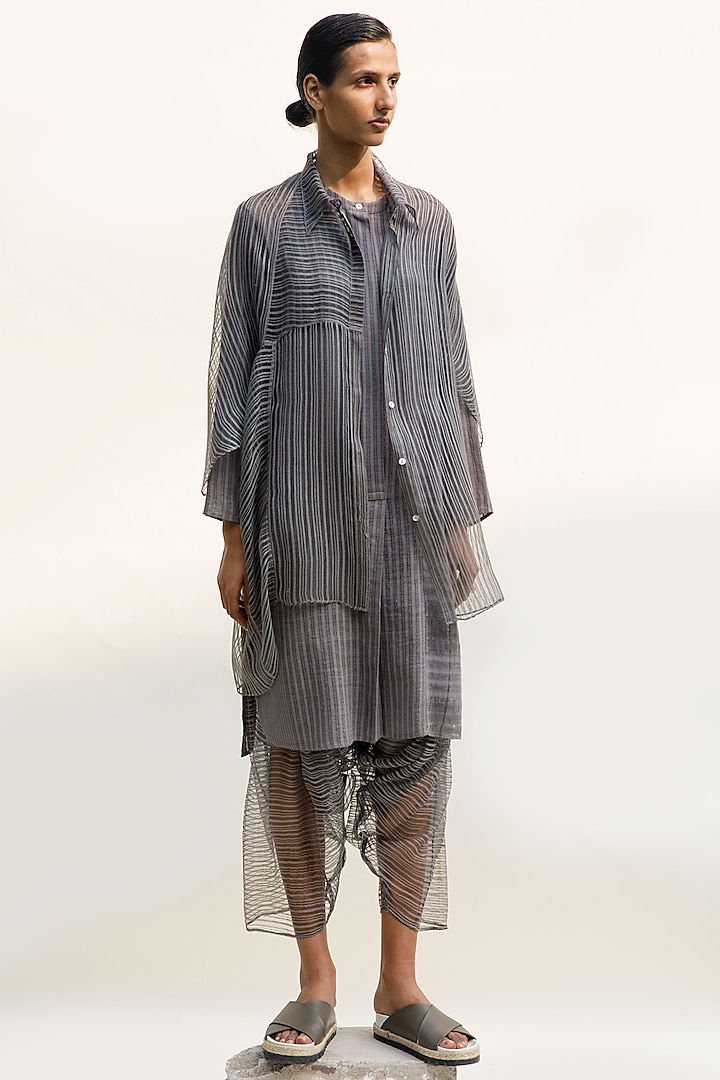 Slate Grey Linen Noil Shirt by Urvashi Kaur at Pernia's Pop Up Shop