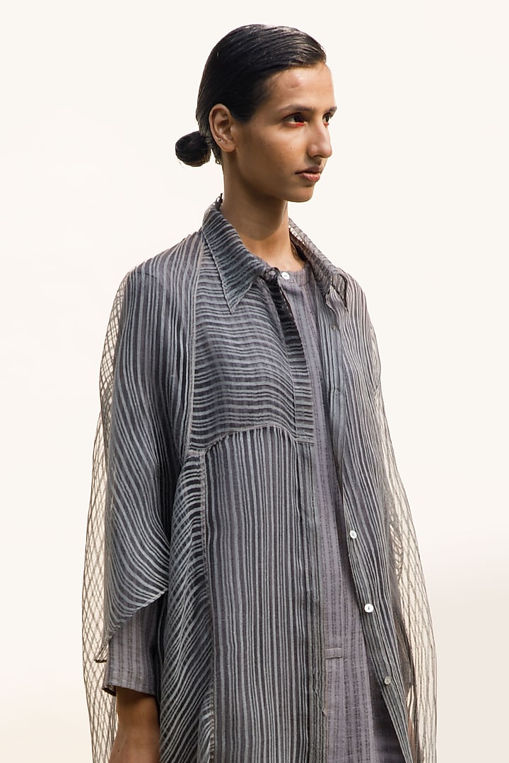 Slate Grey Linen Noil Shirt by Urvashi Kaur at Pernia's Pop Up Shop