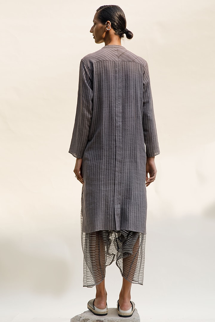Slate Grey Linen Noil Striped Salwar Pants by Urvashi Kaur at Pernia's Pop Up Shop