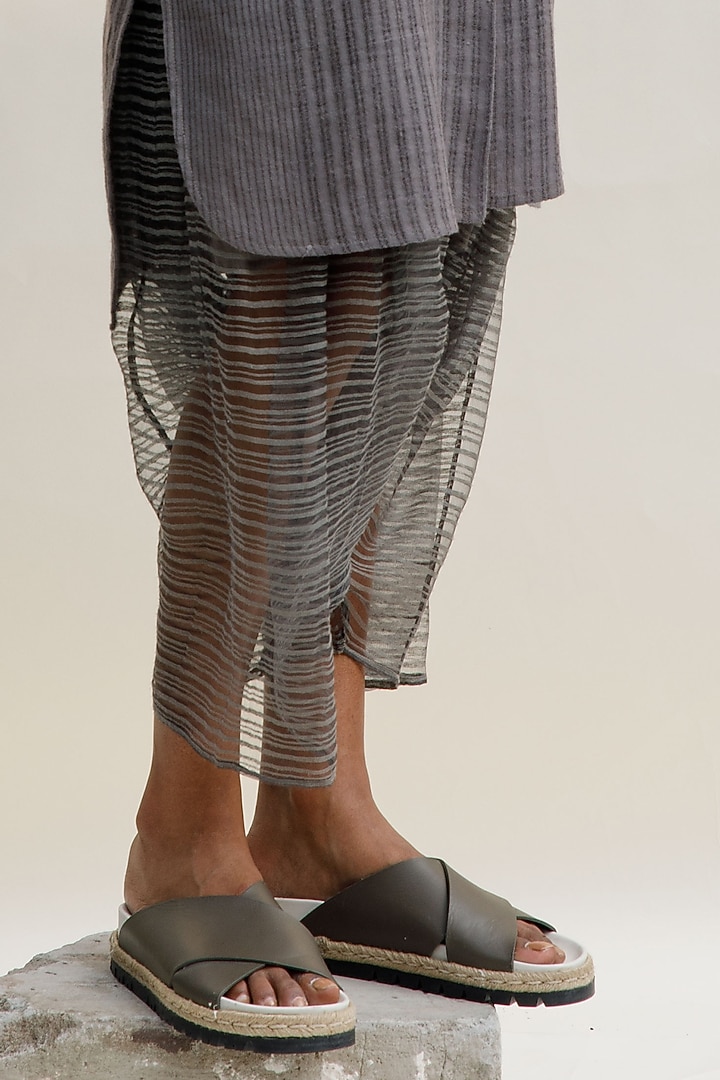 Slate Grey Linen Noil Striped Salwar Pants by Urvashi Kaur at Pernia's Pop Up Shop