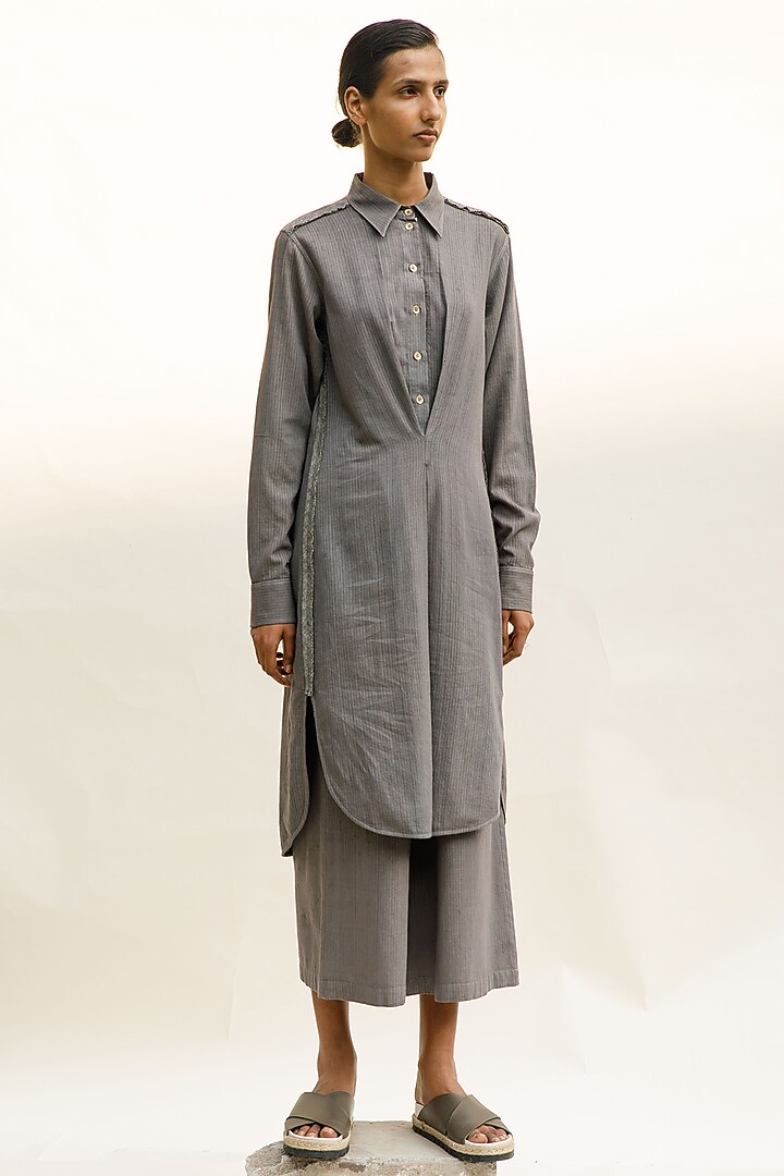 Slate Grey Handwoven Organic Cotton Tunic by Urvashi Kaur at Pernia's Pop Up Shop