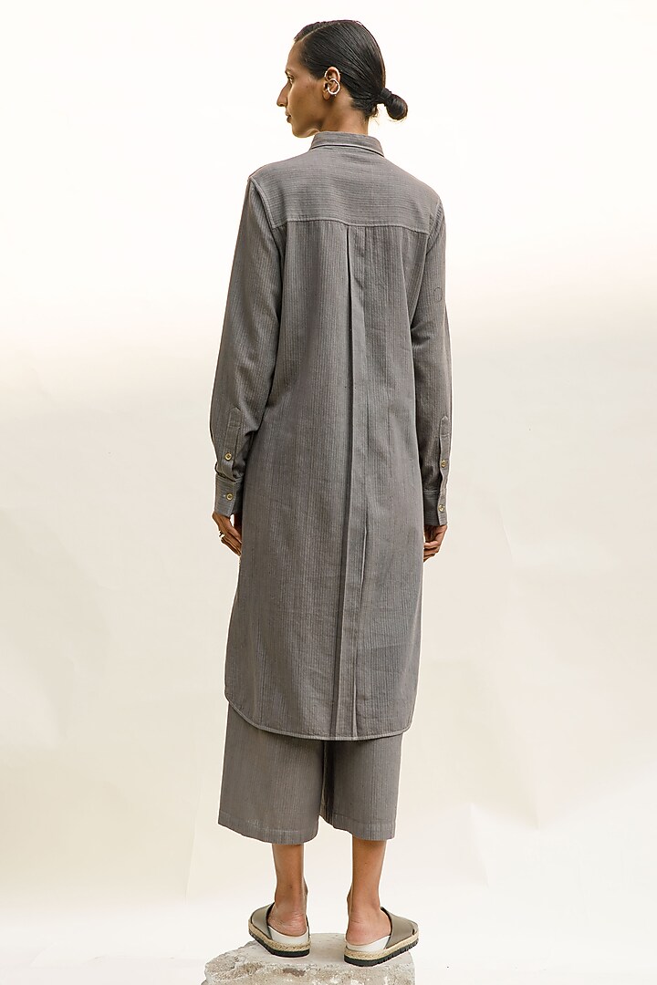 Slate Grey Handwoven Organic Cotton Tunic by Urvashi Kaur at Pernia's Pop Up Shop