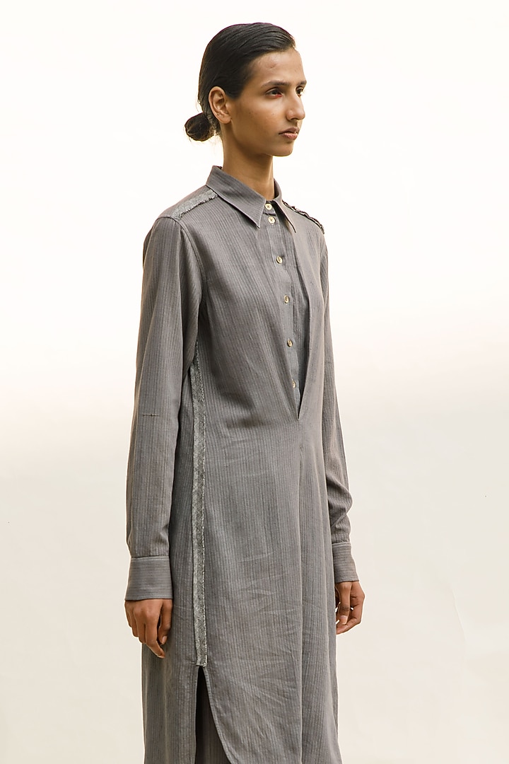 Slate Grey Handwoven Organic Cotton Tunic by Urvashi Kaur at Pernia's Pop Up Shop