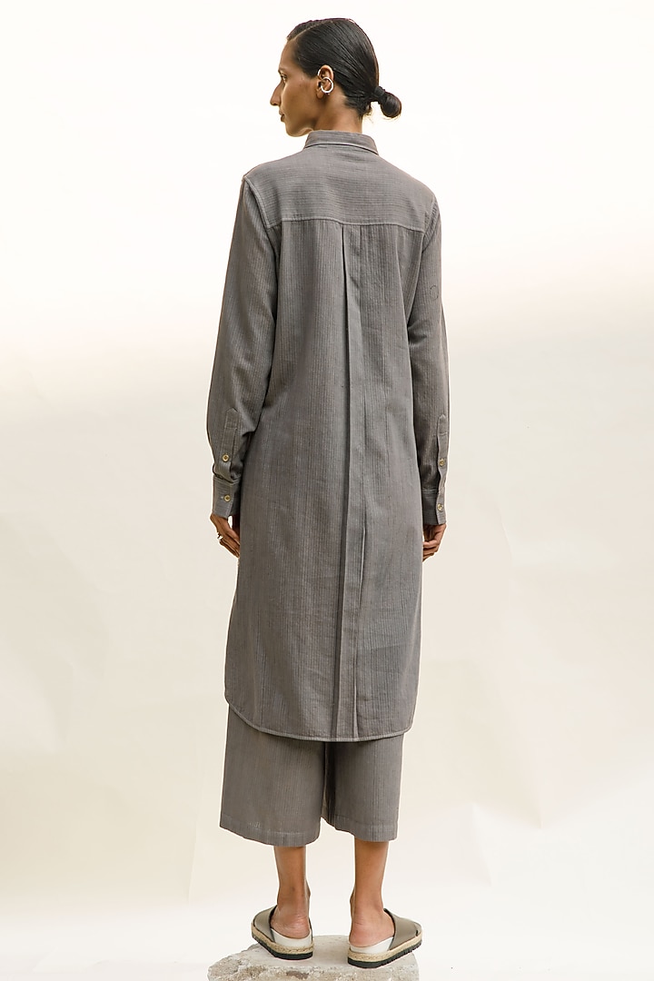 Slate Grey Handwoven Organic Cotton Pants by Urvashi Kaur at Pernia's Pop Up Shop