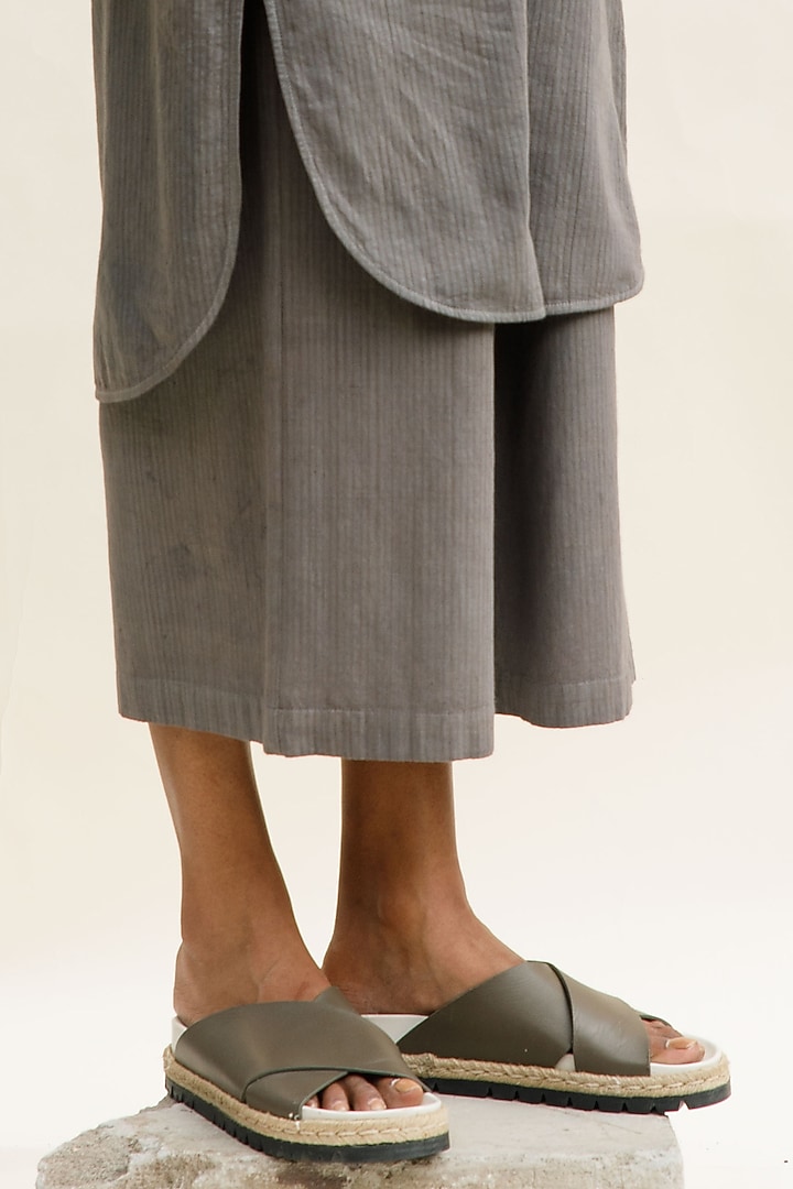Slate Grey Handwoven Organic Cotton Pants by Urvashi Kaur at Pernia's Pop Up Shop