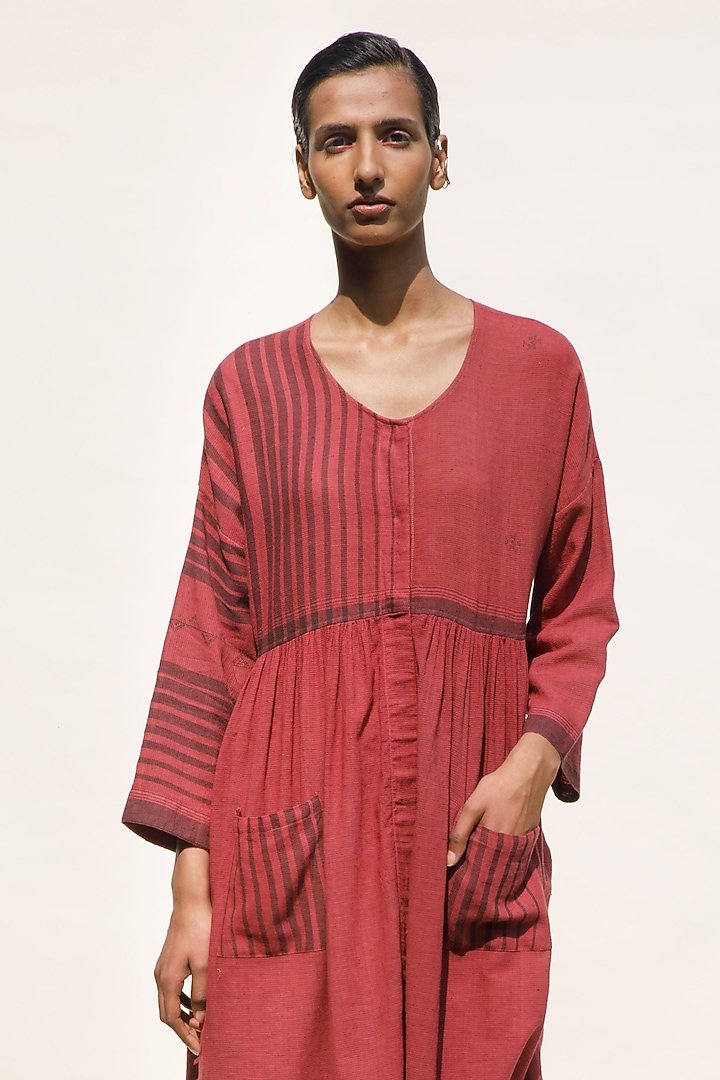 Brick Colored Handspun Organic Cotton Vacation Dress by Urvashi Kaur at Pernia's Pop Up Shop