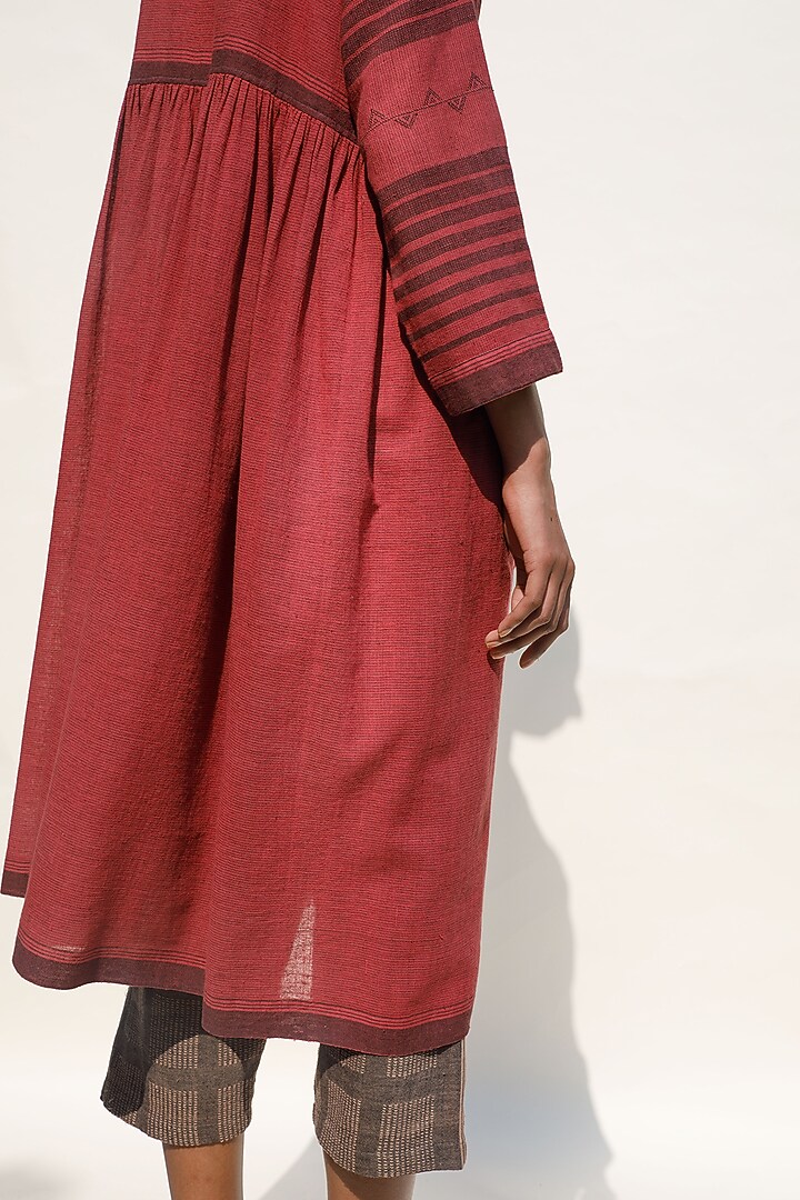 Brick Colored Handspun Organic Cotton Vacation Dress by Urvashi Kaur at Pernia's Pop Up Shop