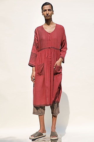 Nude Handspun Cotton Checkered Pants by Urvashi Kaur