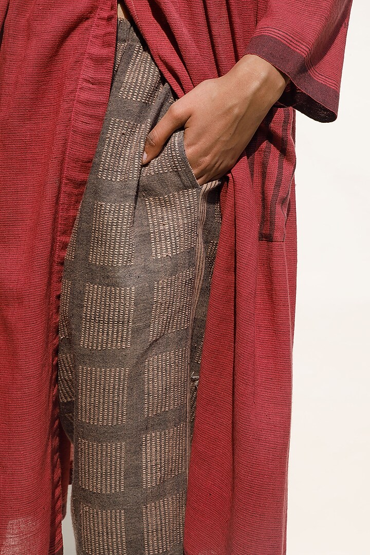 Nude Handspun Cotton Checkered Pants by Urvashi Kaur at Pernia's Pop Up Shop