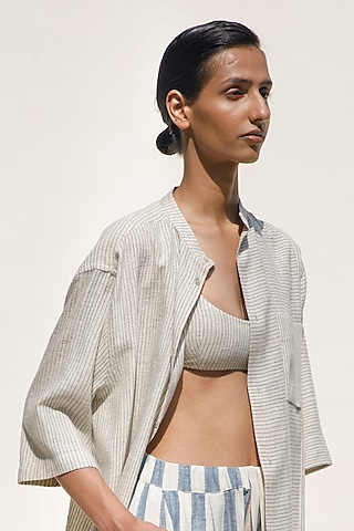 Shell-Colored Handspun Cotton Striped Bralette by Urvashi Kaur