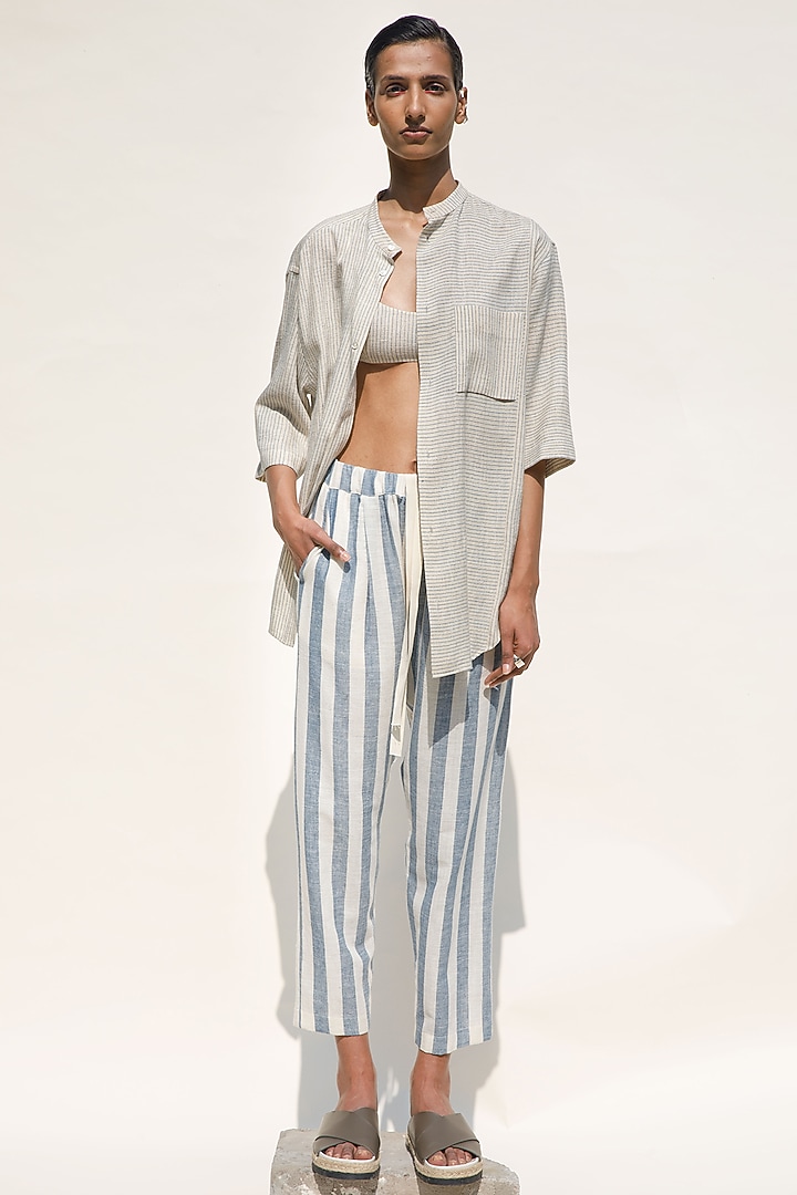 Shell-Colored Handspun Cotton Striped Bralette by Urvashi Kaur at Pernia's Pop Up Shop