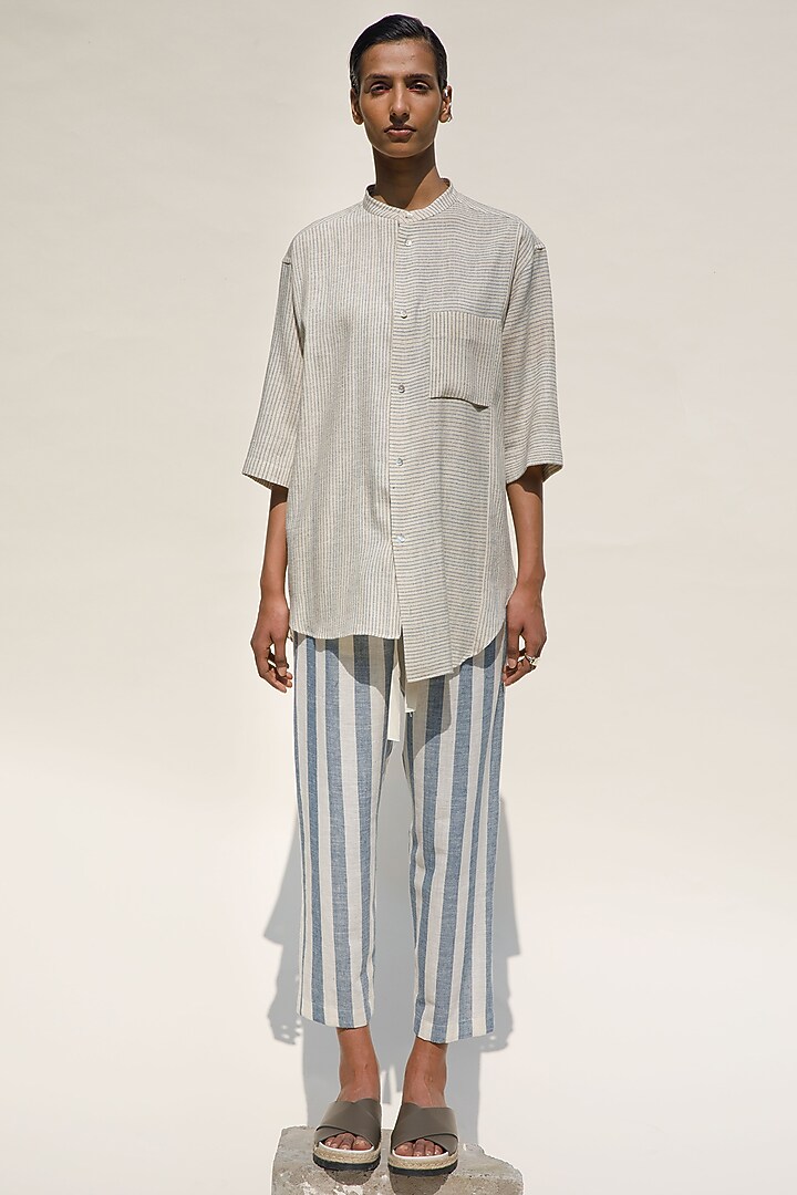 Shell-Colored Handloom Cotton Shirt by Urvashi Kaur at Pernia's Pop Up Shop