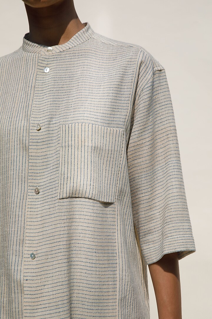 Shell-Colored Handloom Cotton Shirt by Urvashi Kaur at Pernia's Pop Up Shop