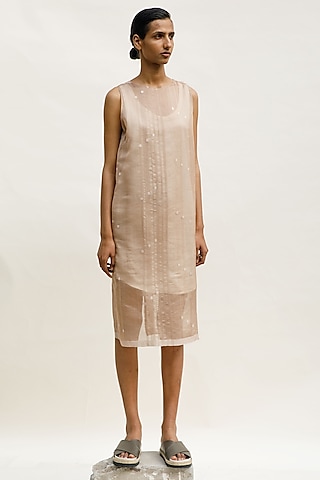 Nude Chanderi Cotton Silk Knee-Length Dress by Urvashi Kaur