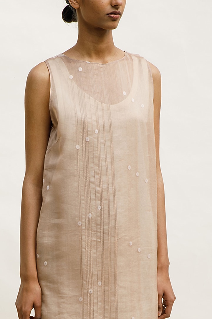 Nude Chanderi Cotton Silk Knee-Length Vacation Dress by Urvashi Kaur at Pernia's Pop Up Shop