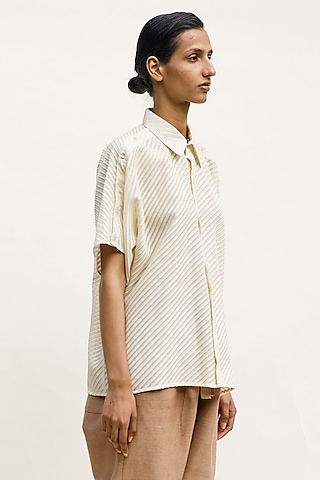 Cream Shell Textured Cotton Shirt by Urvashi Kaur